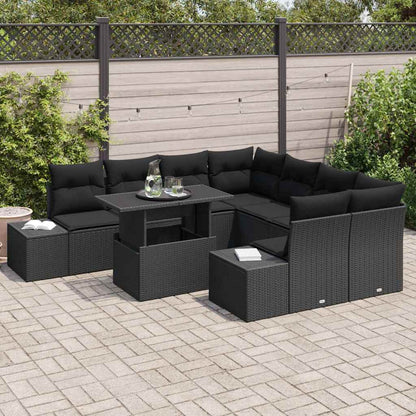 Gartensofa-set 9 stk. Schwarz Poly-Rattan