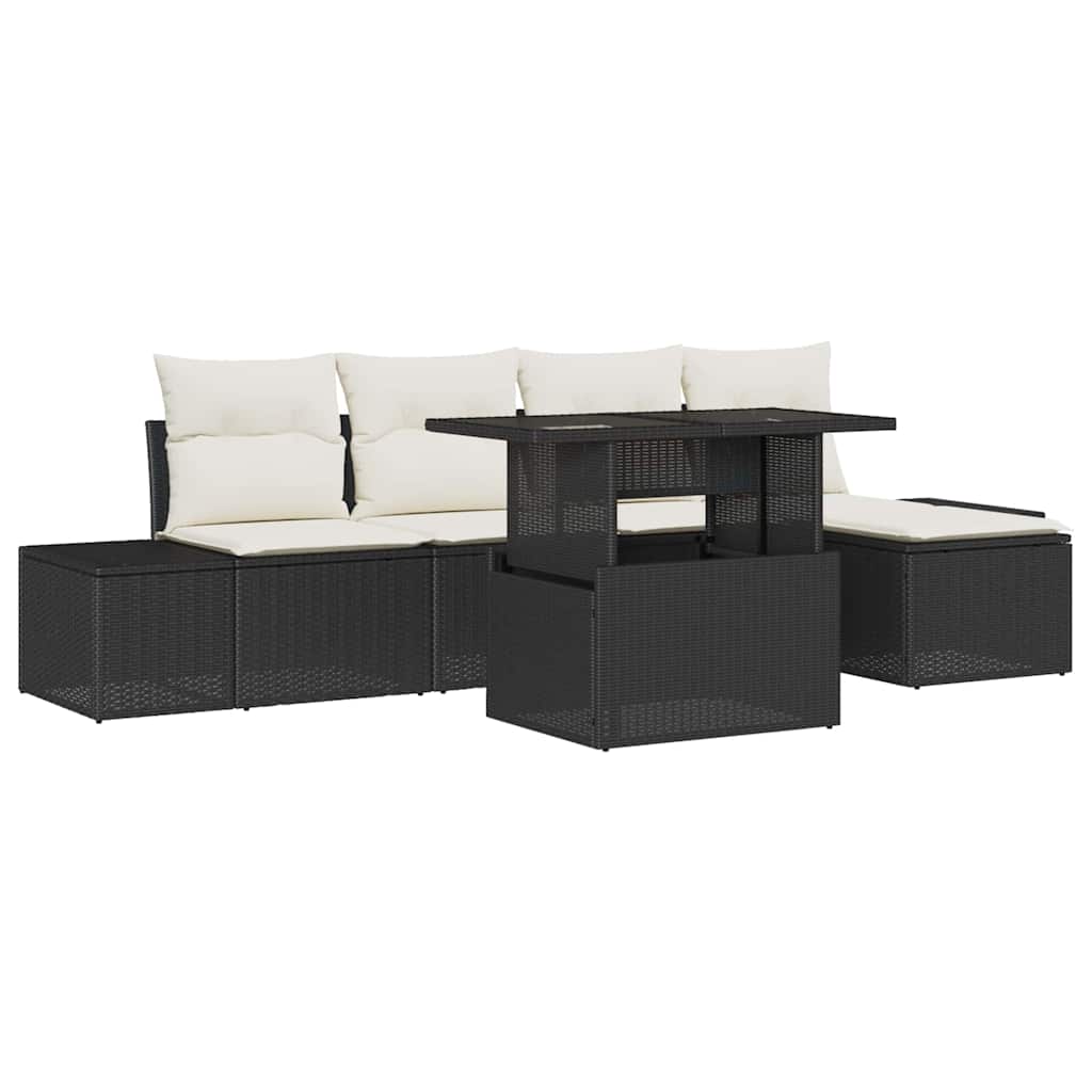 Gartensofa-set 6 stk. Schwarz Poly-Rattan
