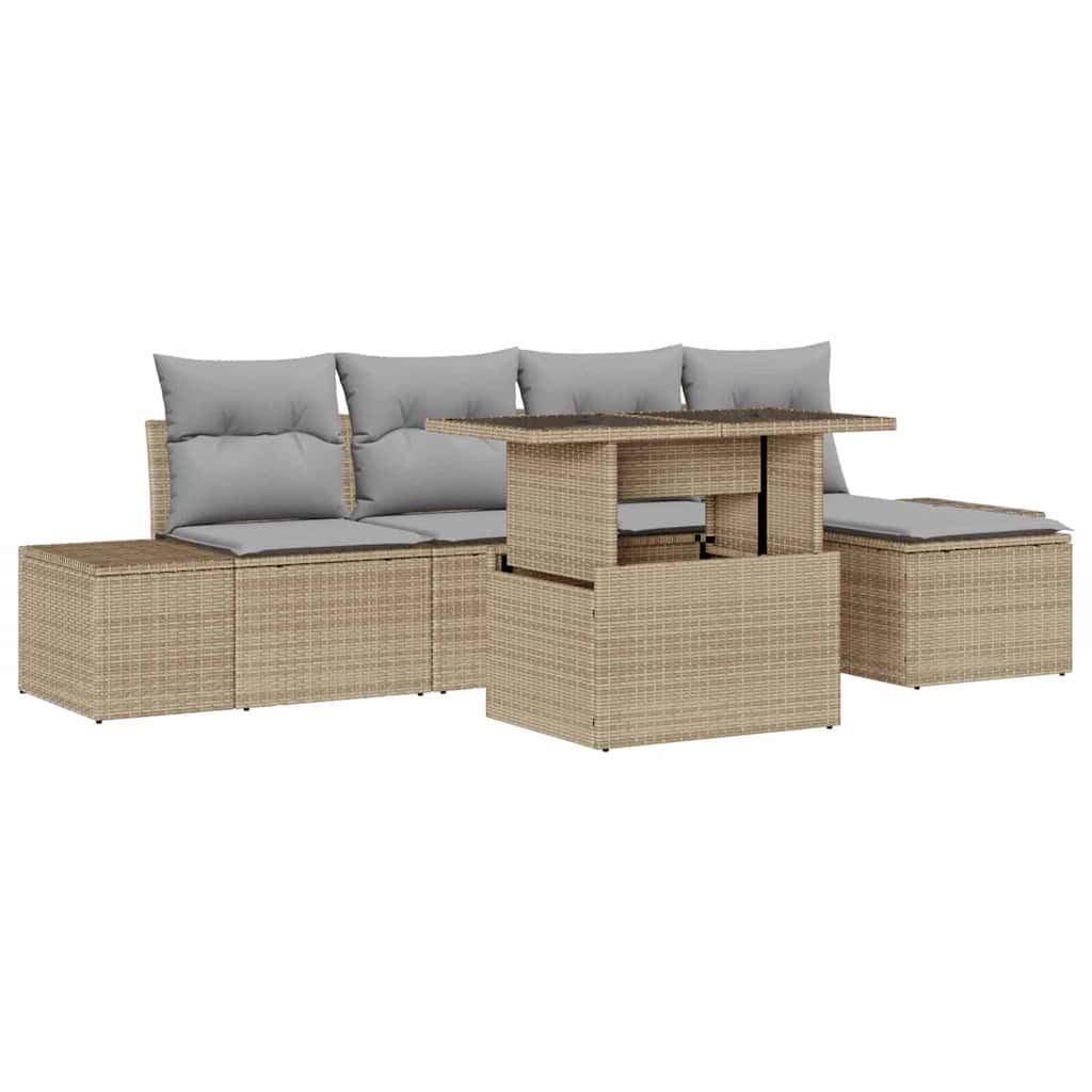 Gartensofa-set 6 Stk. Beige Poly-Rattan