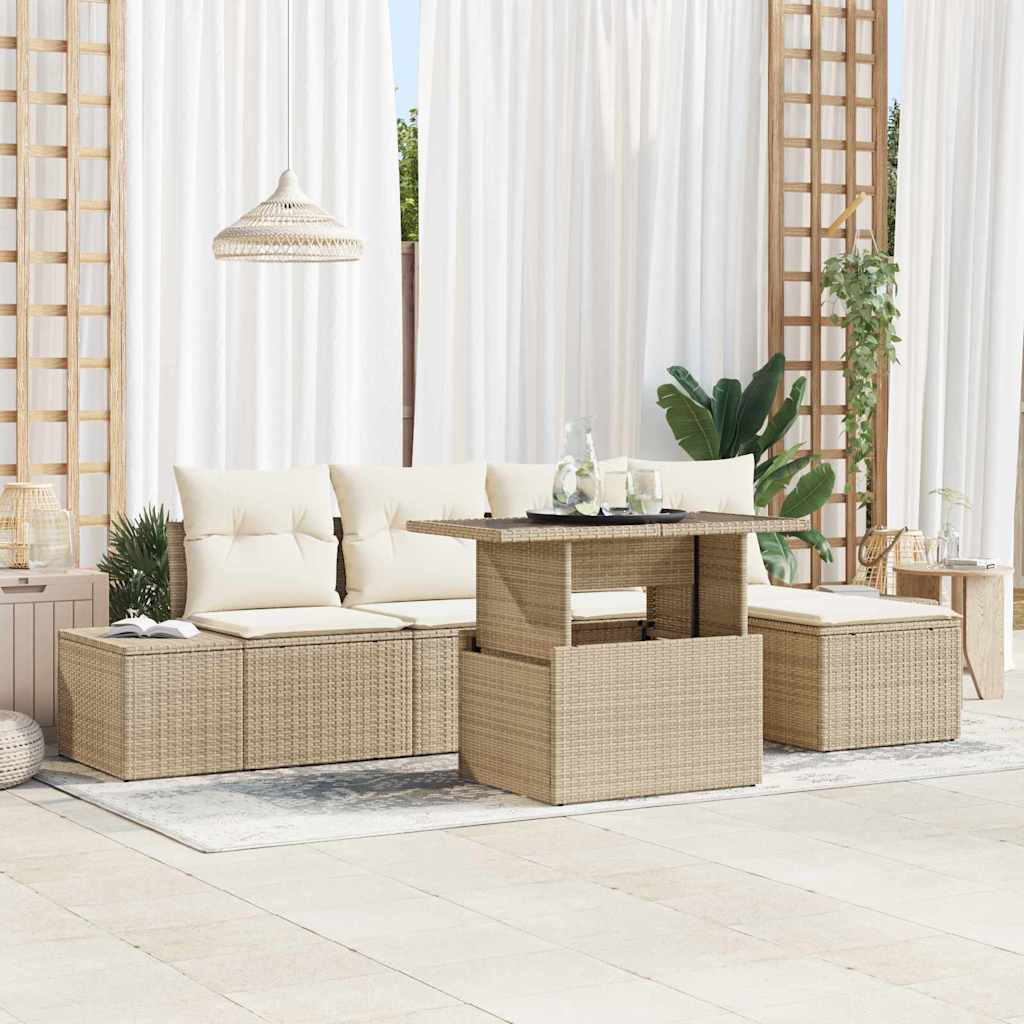 Gartensofa-set 6 stk. Beige Poly-Rattan