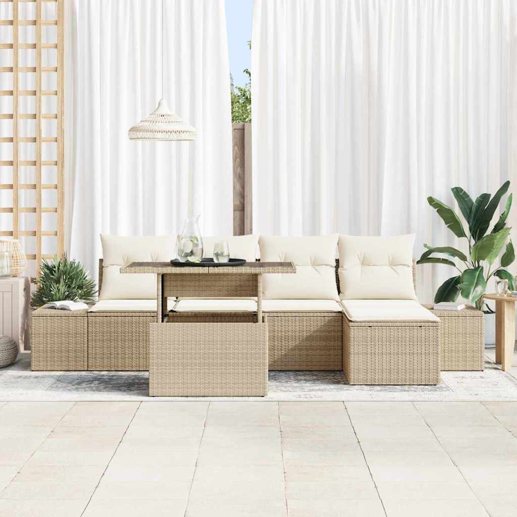 Gartensofa-set 6 stk. Beige Poly-Rattan