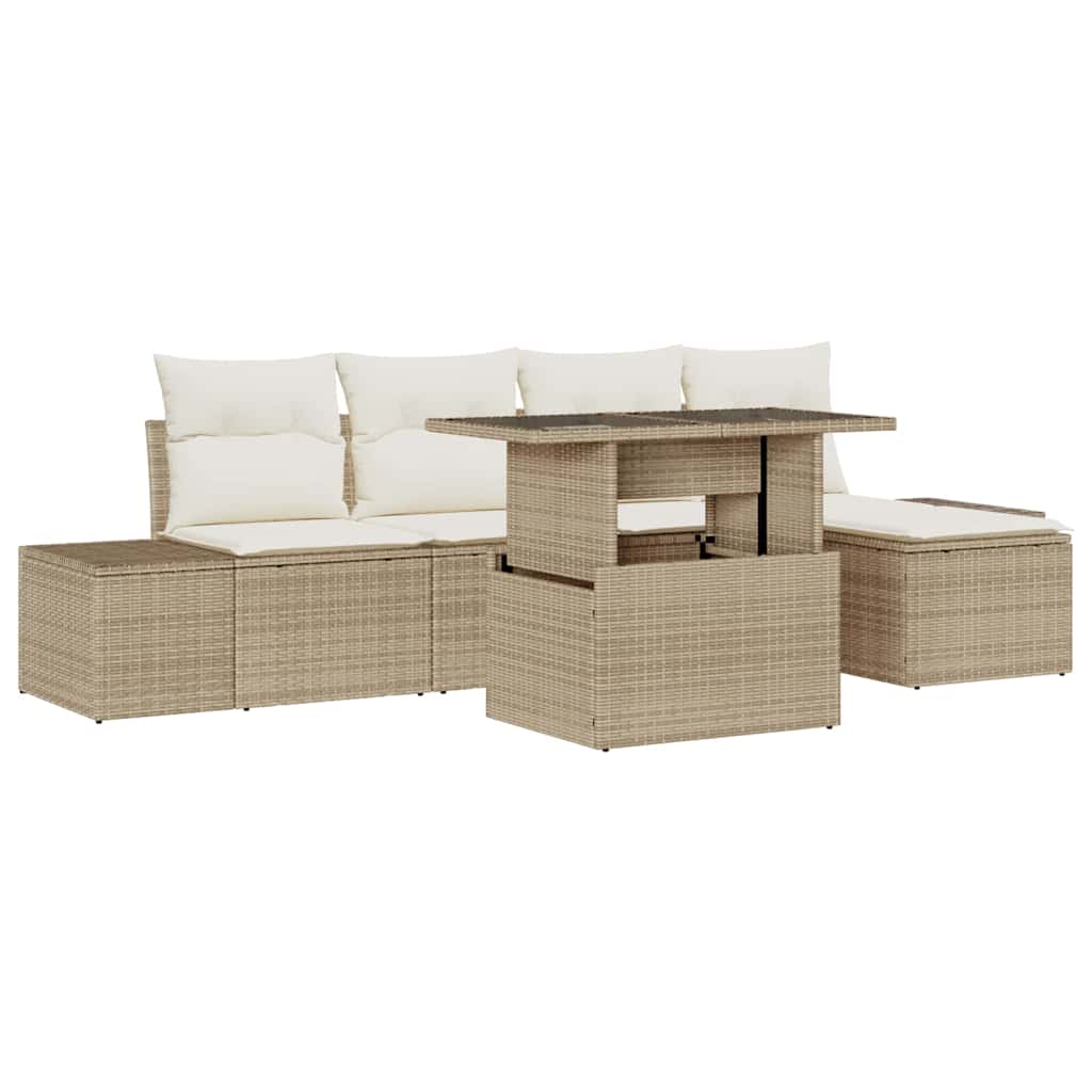 Gartensofa-set 6 stk. Beige Poly-Rattan