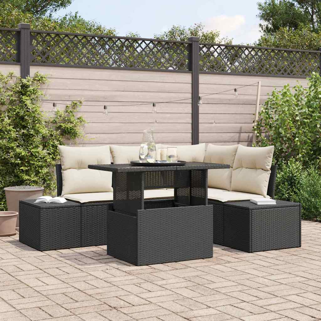 Gartensofa-set 5 stk. Schwarz Poly-Rattan