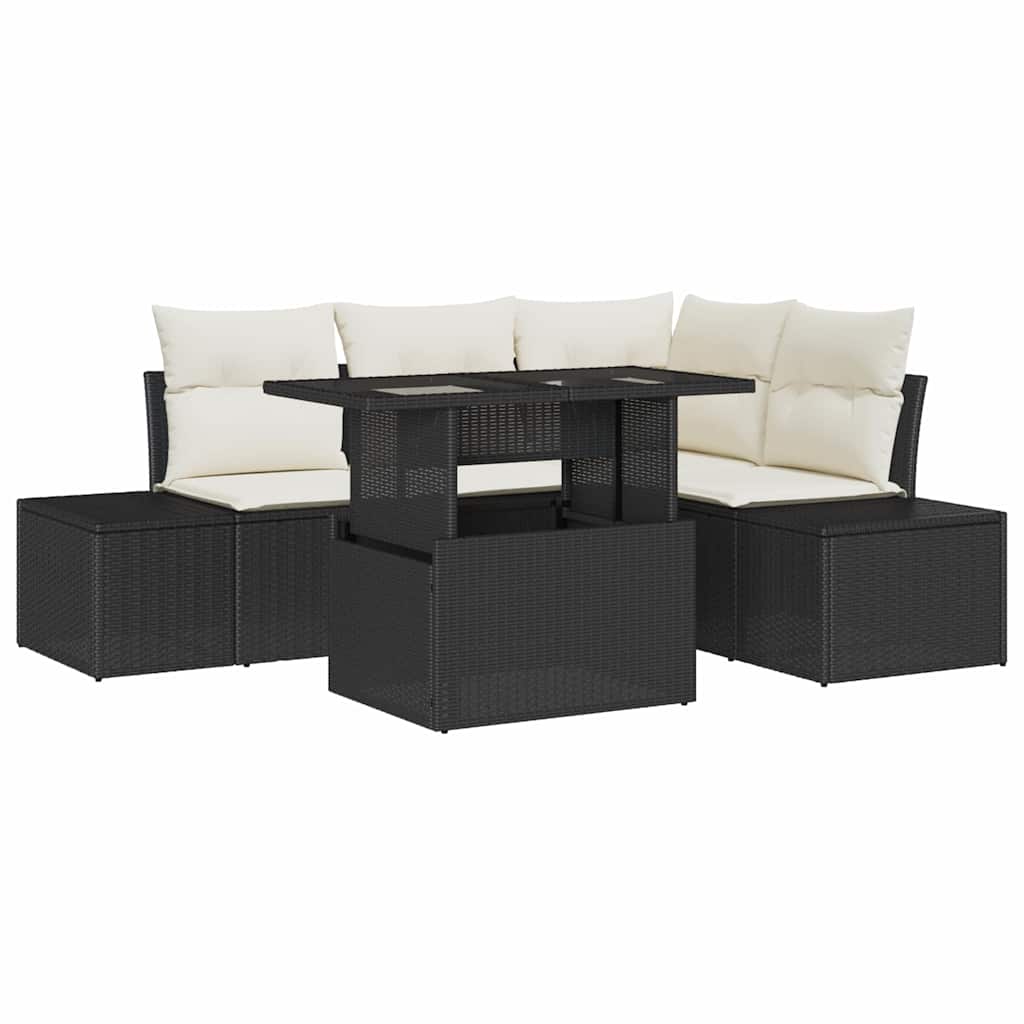 Gartensofa-set 5 stk. Schwarz Poly-Rattan