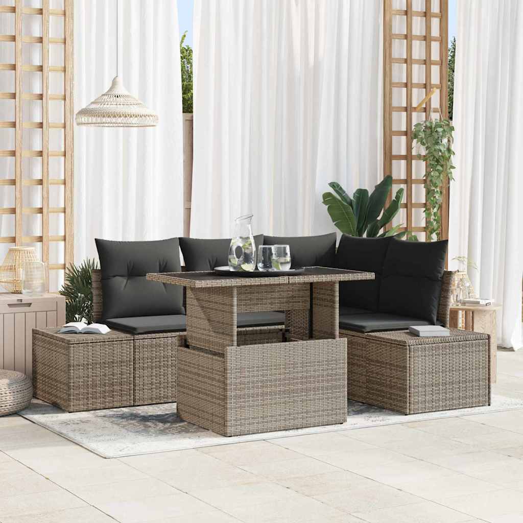 Gartensofa-set 5 stk. Grau Poly-Rattan