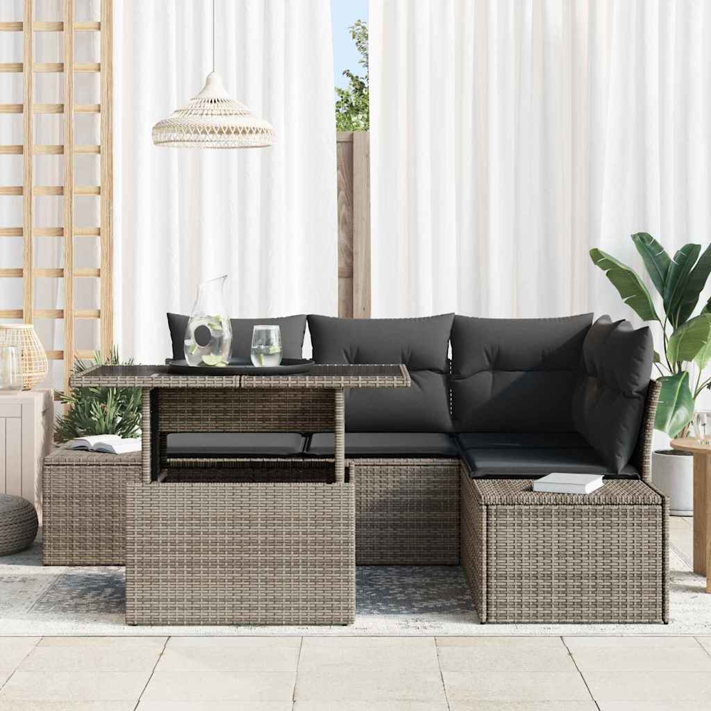 Gartensofa-set 5 stk. Grau Poly-Rattan