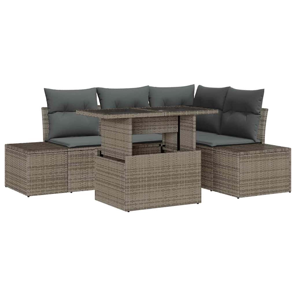 Gartensofa-set 5 stk. Grau Poly-Rattan