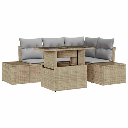 Gartensofa-set 5 stk. Beige Poly-Rattan