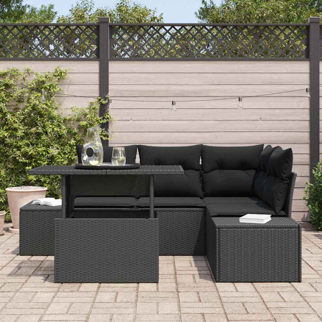 Gartensofa-set 5 stk. Schwarz Poly-Rattan
