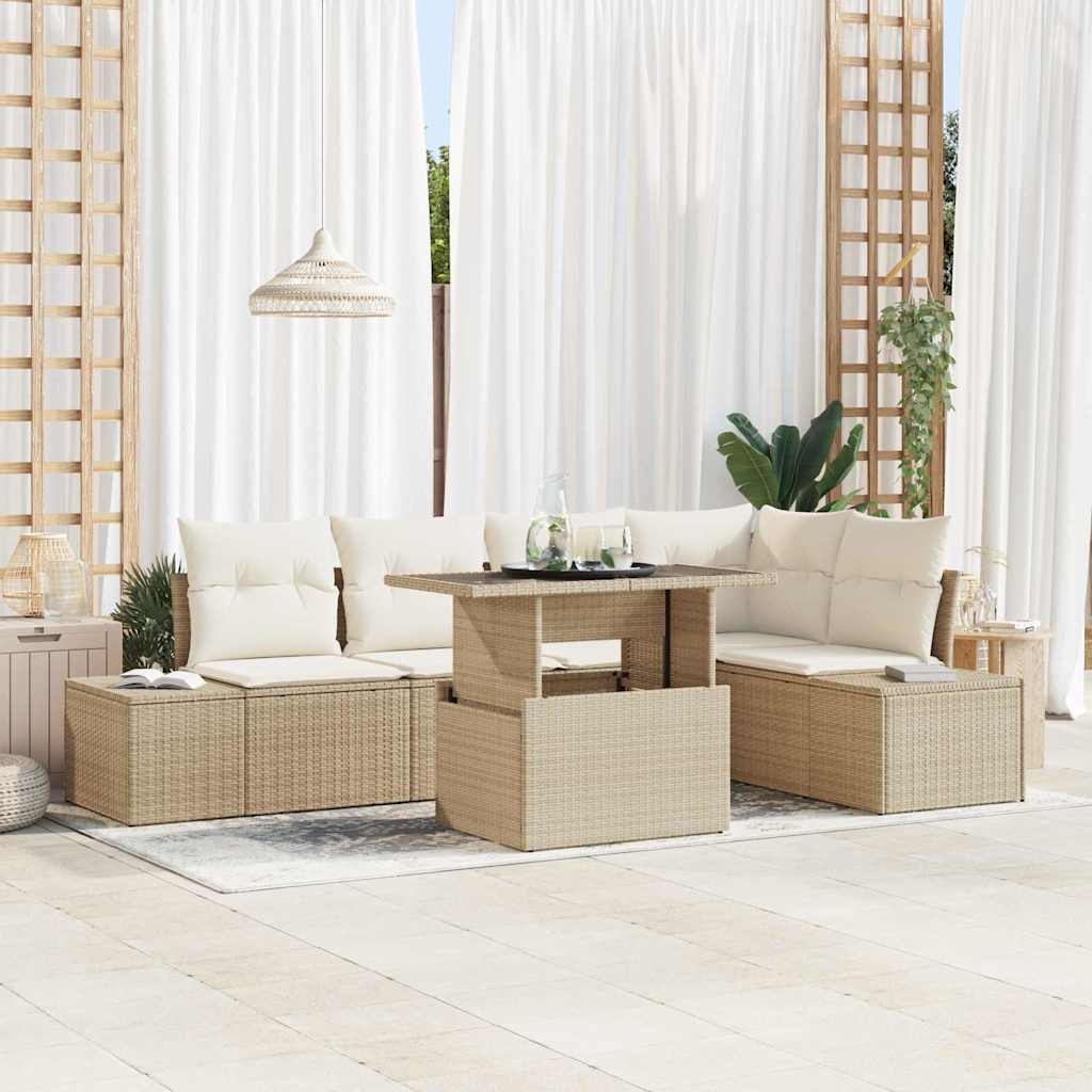 Gartensofa-set 6 stk. Beige Poly-Rattan