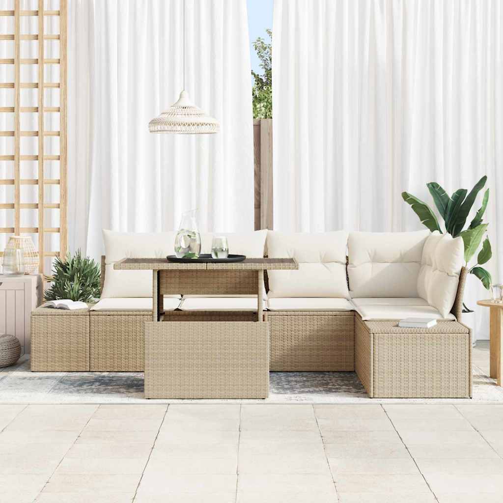 Gartensofa-set 6 stk. Beige Poly-Rattan