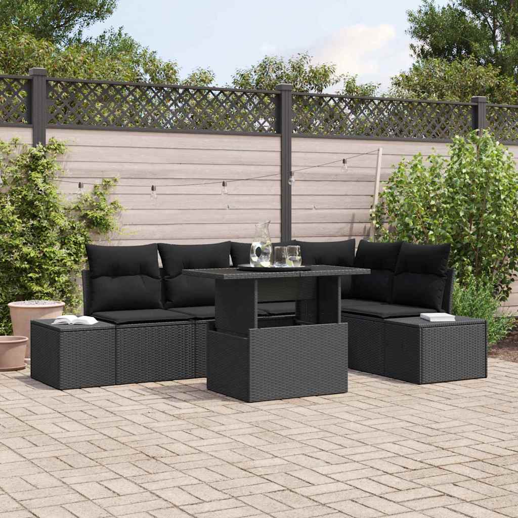 Gartensofa-set 6 stk. Schwarz Poly-Rattan