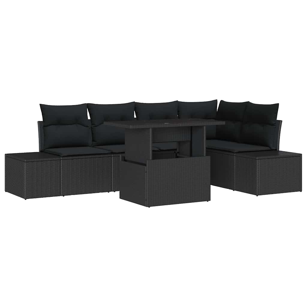 Gartensofa-set 6 stk. Schwarz Poly-Rattan