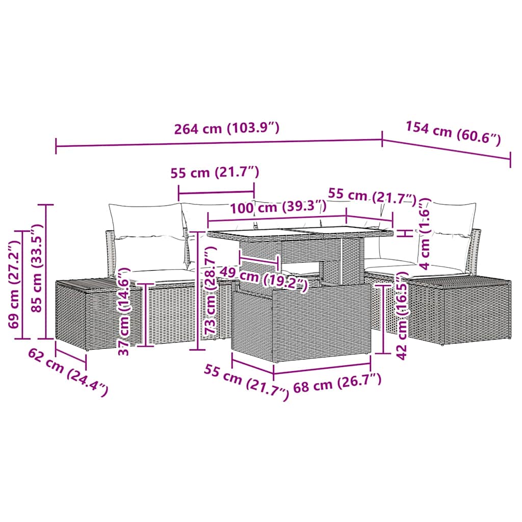 Gartensofa-set 6 stk. Schwarz Poly-Rattan