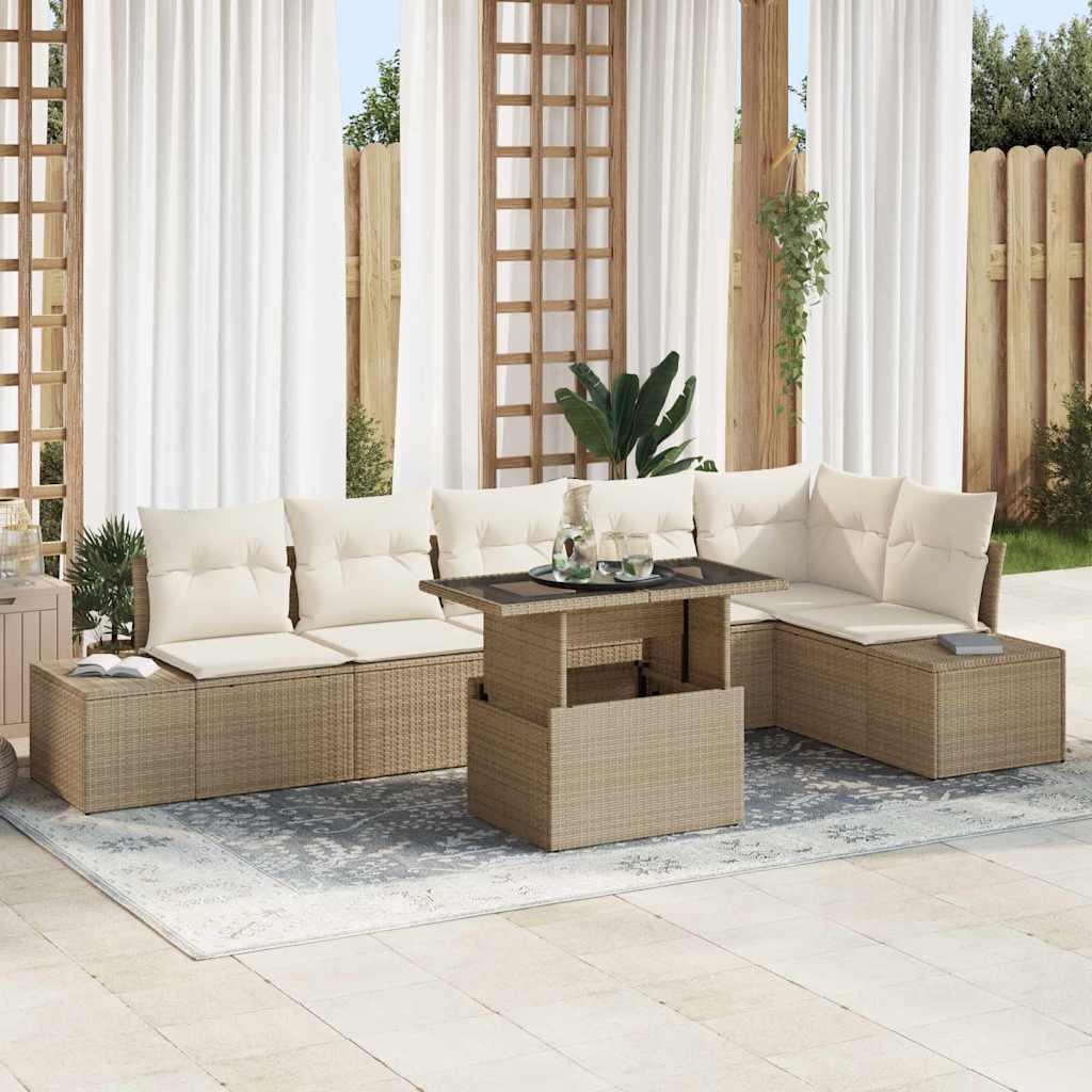 Gartensofa-set 7 stk. Beige Poly-Rattan
