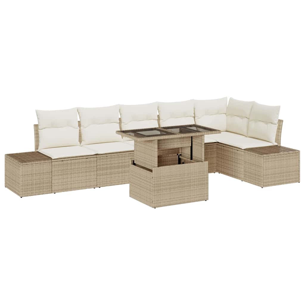 Gartensofa-set 7 stk. Beige Poly-Rattan