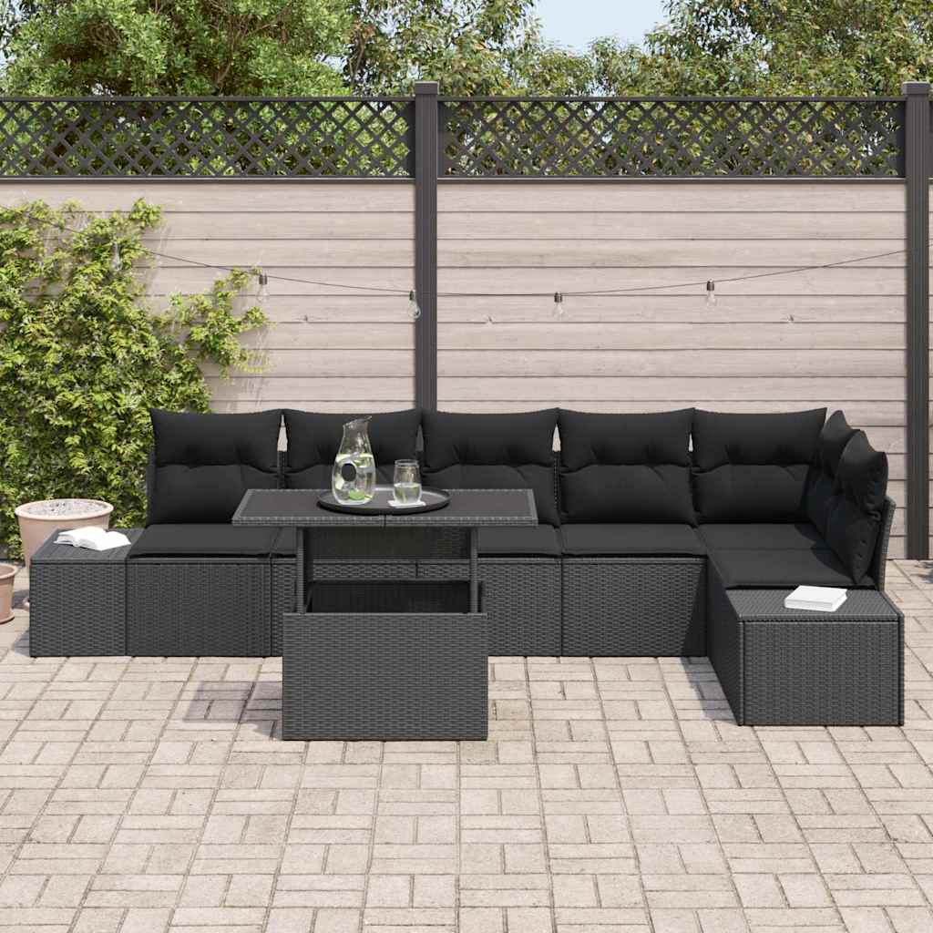 Gartensofa-set 7 stk. Schwarz Poly-Rattan