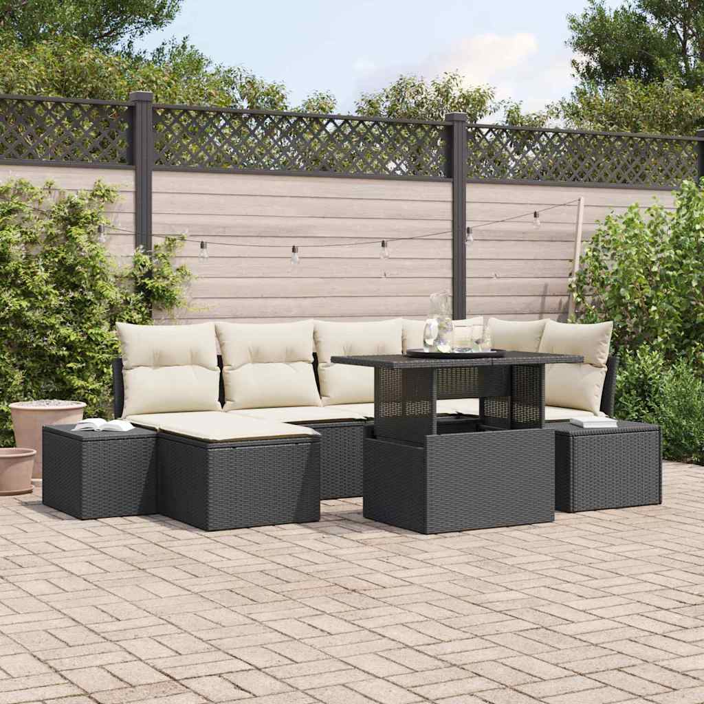 Gartensofa-set 7 stk. Schwarz Poly-Rattan