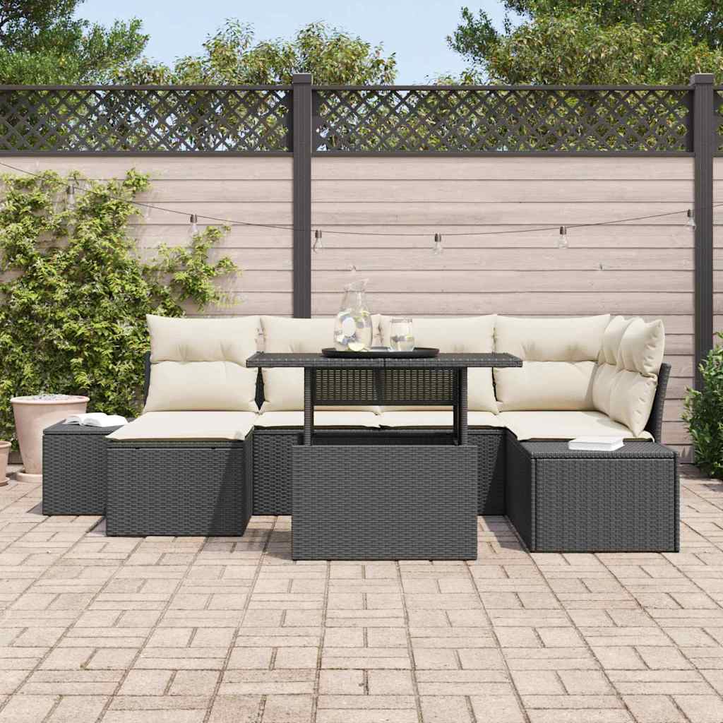 Gartensofa-set 7 stk. Schwarz Poly-Rattan