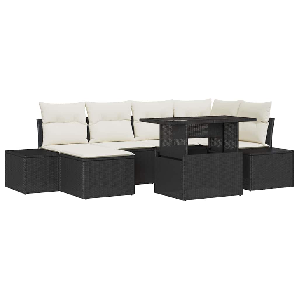 Gartensofa-set 7 stk. Schwarz Poly-Rattan