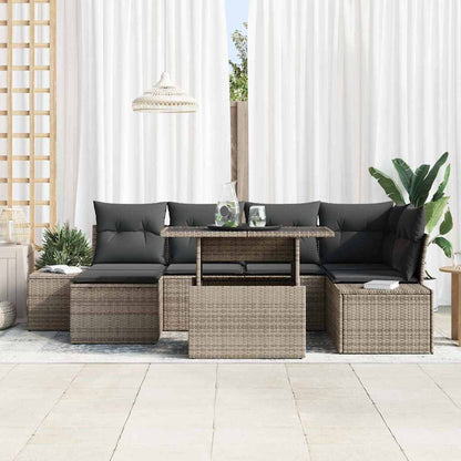 Gartensofa-set 7 stk. Grau Poly-Rattan