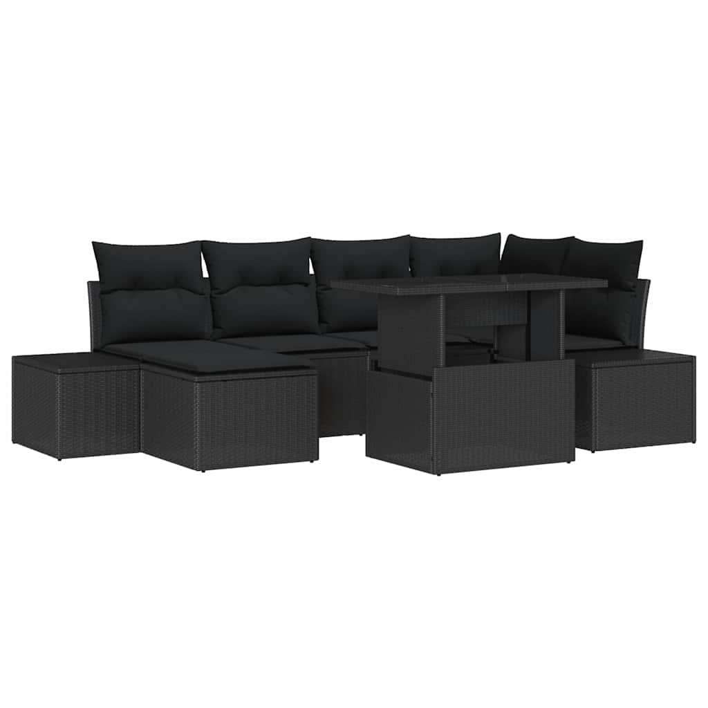 Gartensofa-set mit Kissen 7 pcs Schwarz Poly-Rattan