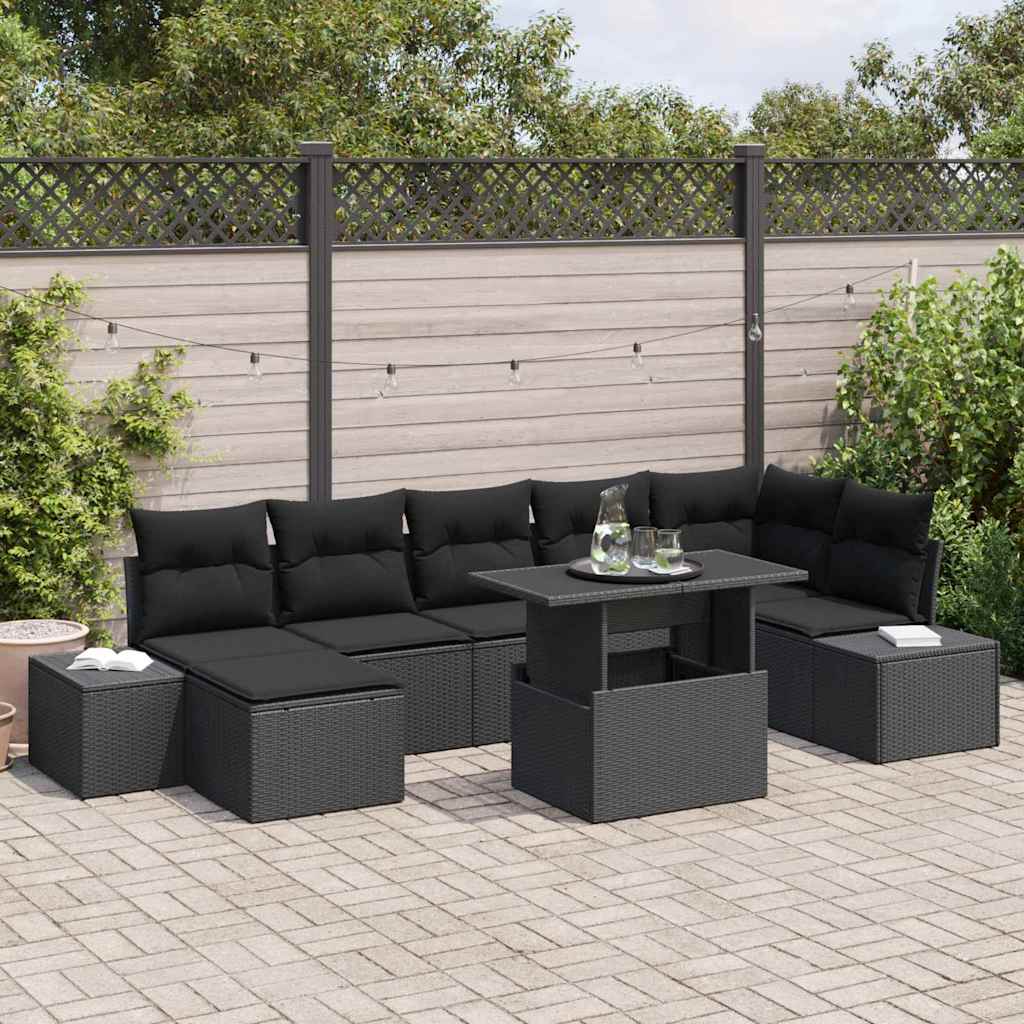 Gartensofa-set 8 stk. Schwarz Poly-Rattan