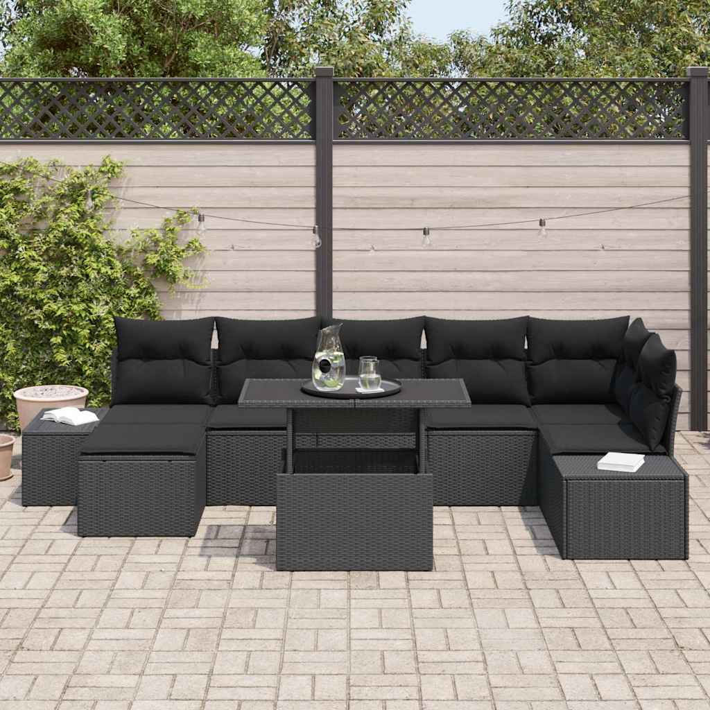 Gartensofa-set 8 stk. Schwarz Poly-Rattan