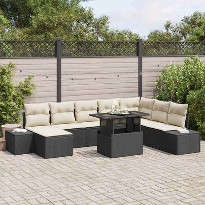 Gartensofa-set 9 stk. Schwarz Poly-Rattan