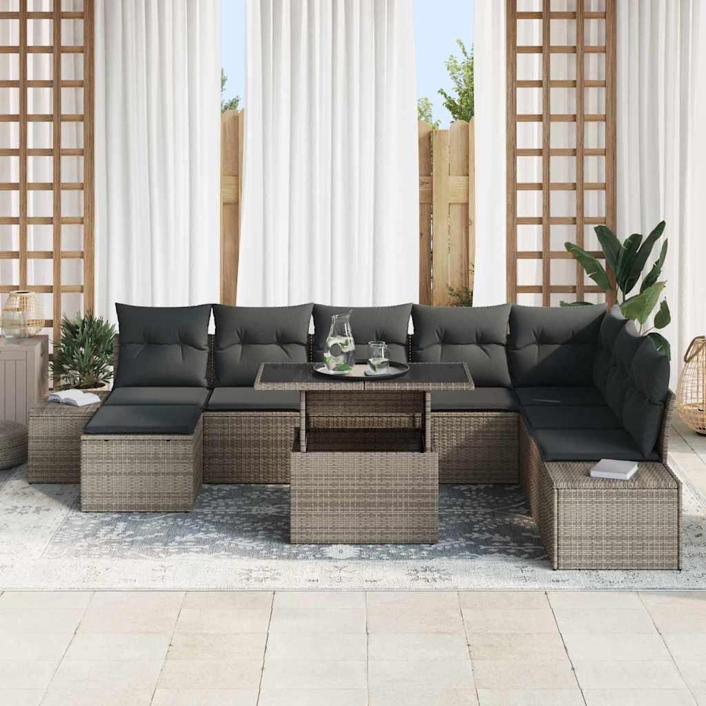 Gartensofa-set 9 stk. Grau Poly-Rattan
