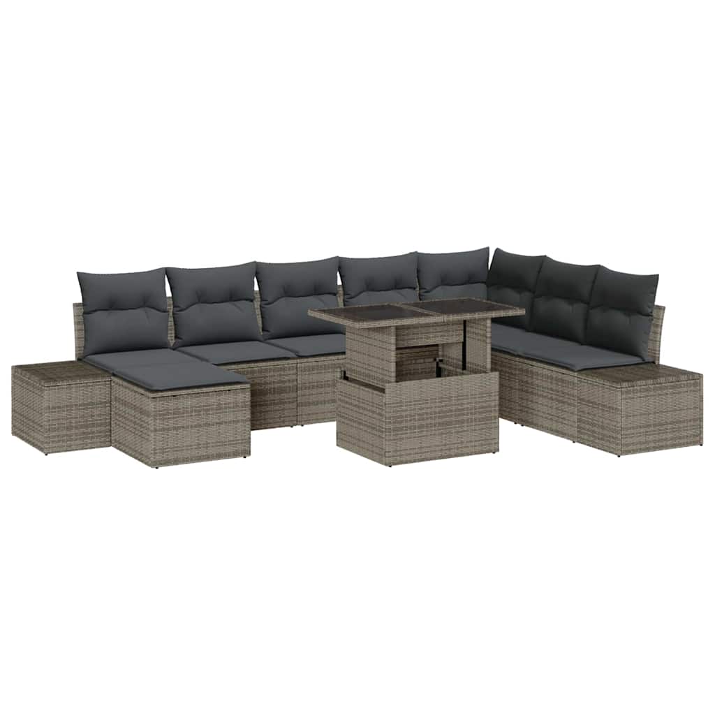 Gartensofa-set 9 stk. Grau Poly-Rattan