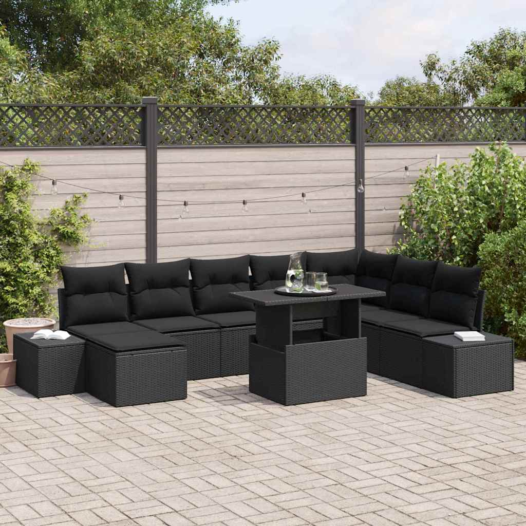 Gartensofa-set 9 stk. Schwarz Poly-Rattan