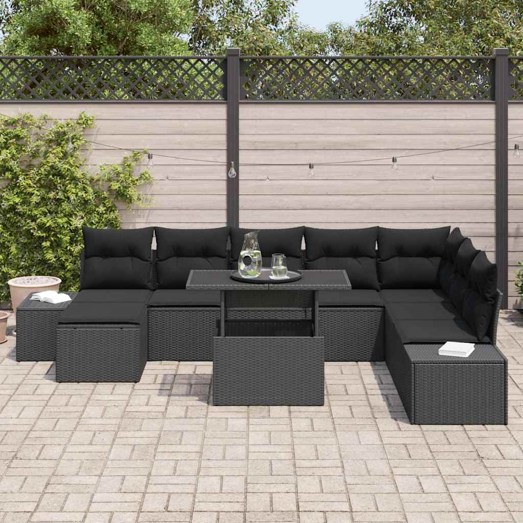 Gartensofa-set 9 stk. Schwarz Poly-Rattan