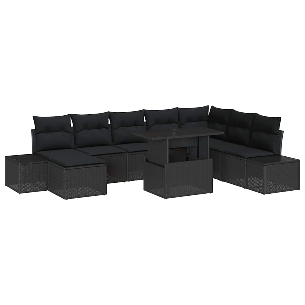 Gartensofa-set 9 stk. Schwarz Poly-Rattan