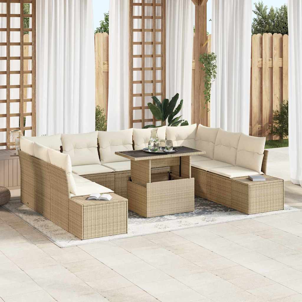 Gartensofa-set 10 stk. Beige Poly-Rattan