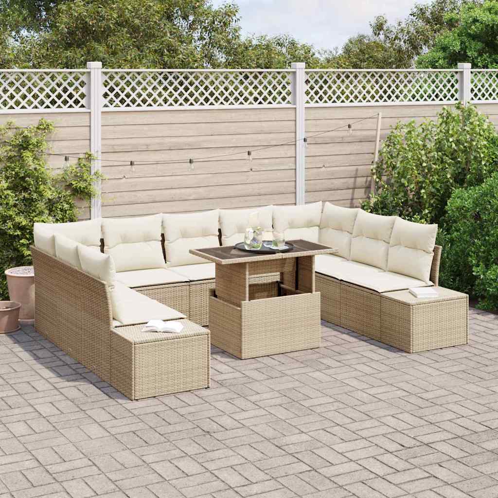 Gartensofa-set 10 stk. Beige Poly-Rattan