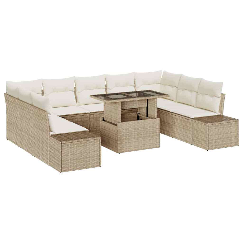 Gartensofa-set 10 stk. Beige Poly-Rattan