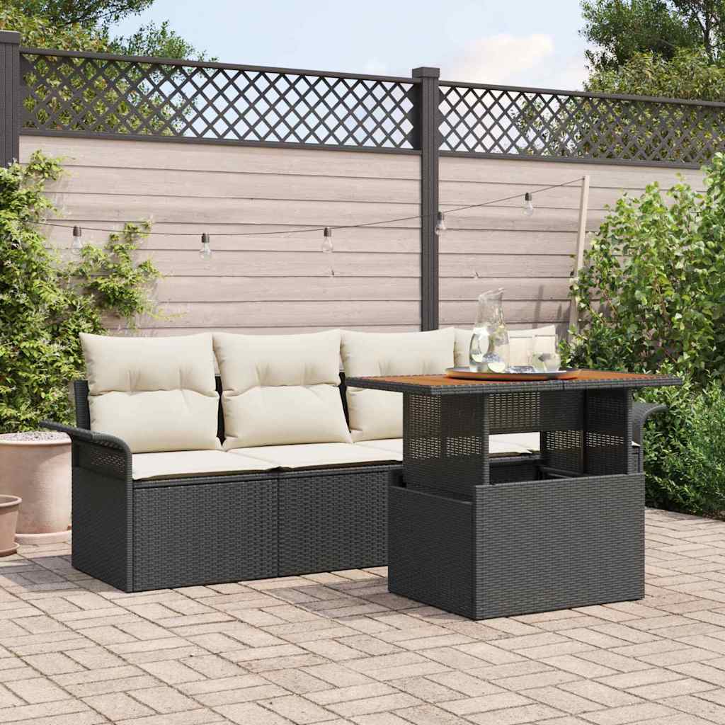 Garten-Sofa-Set 5 stk. Schwarz Poly Rattan