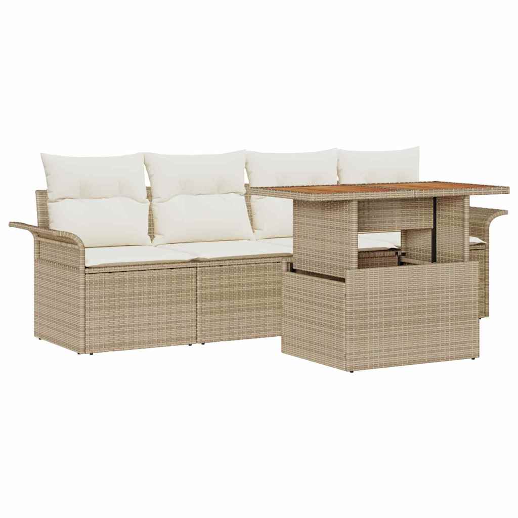 Garten-Sofa-Set 5 stk. Beige Poly Rattan
