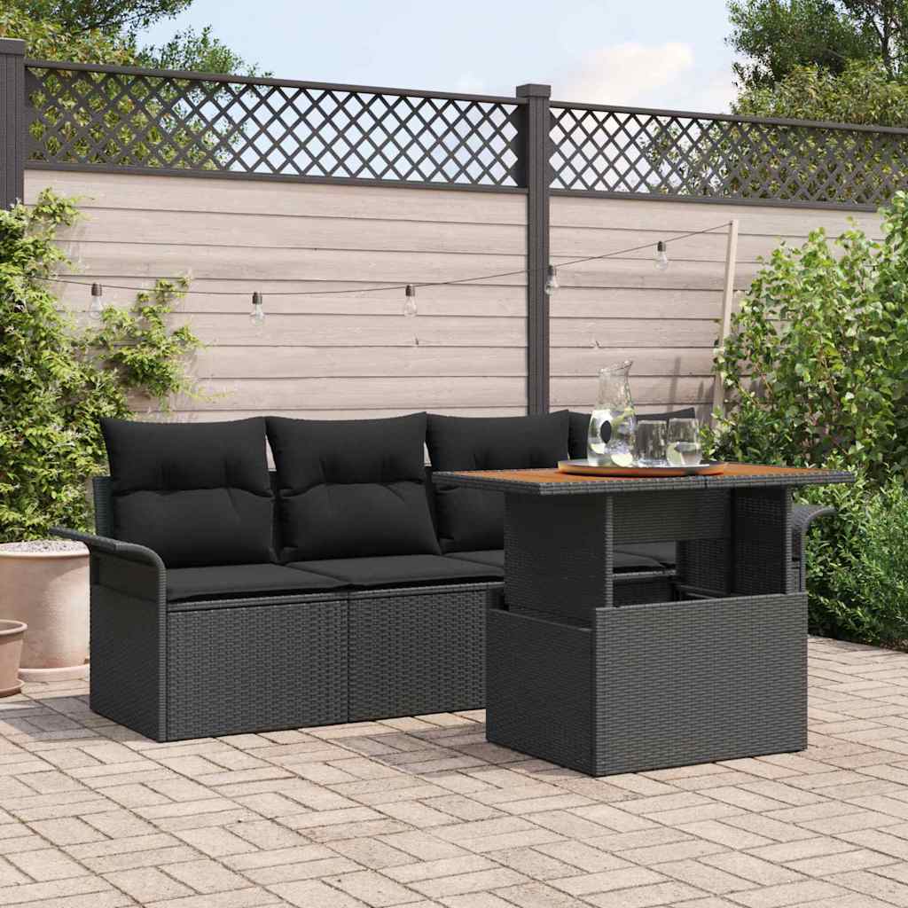 Garten-Sofa-Set 5 stk. Schwarz Poly Rattan