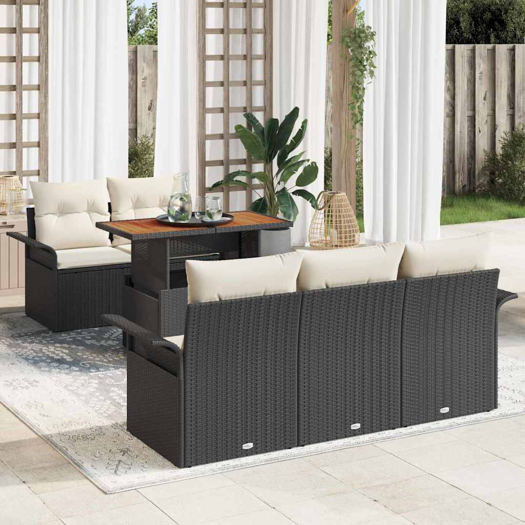 Garten-Sofa-Set 6 stk. Schwarz Poly Rattan