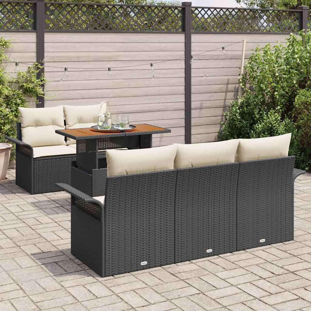 Garten-Sofa-Set 6 stk. Schwarz Poly Rattan