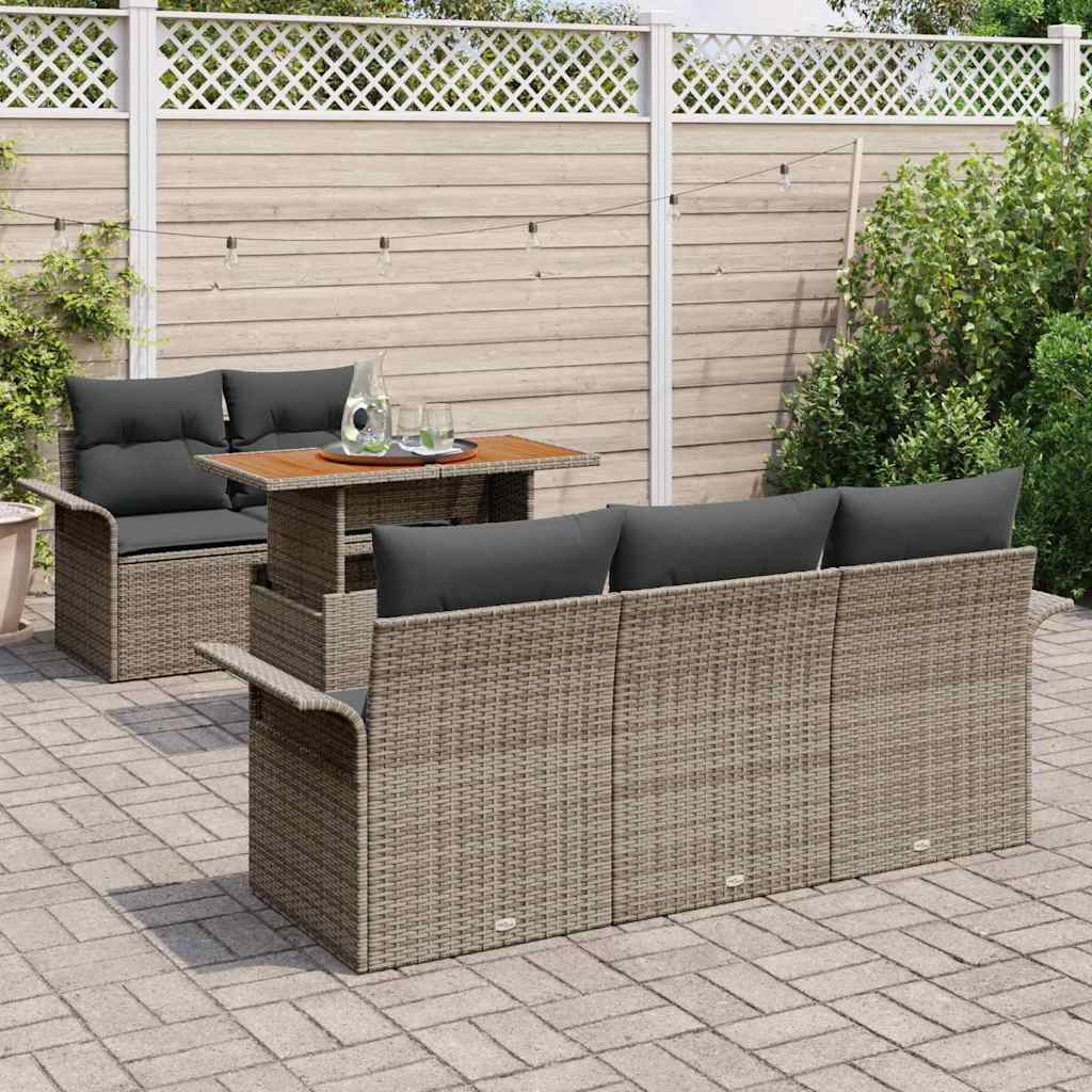 Garten-Sofa-Set 6 stk. Grau Poly Rattan