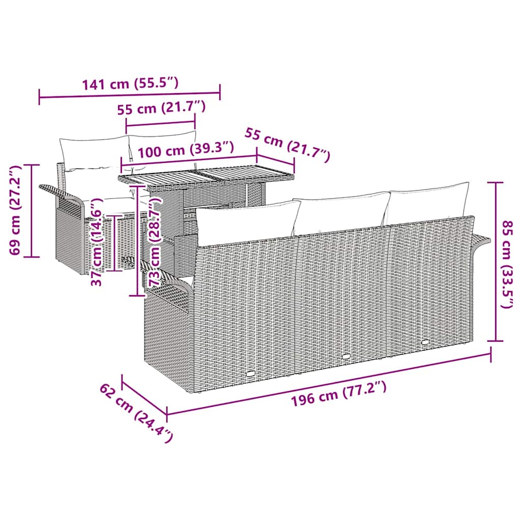 Garten-Sofa-Set 6 stk. Grau Poly Rattan