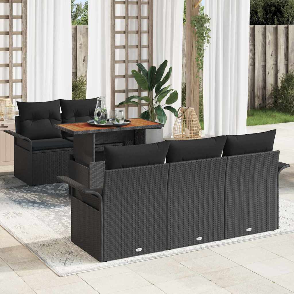 Garten-Sofa-Set 6 stk. Schwarz Poly Rattan