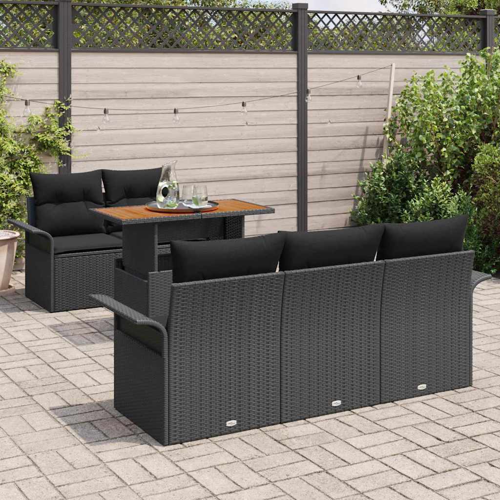 Garten-Sofa-Set 6 stk. Schwarz Poly Rattan