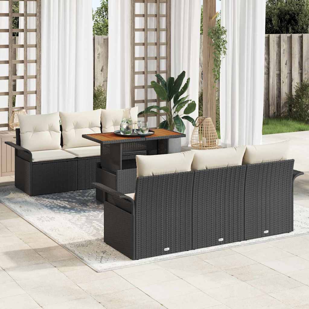 Garten-Sofa-Set 7 Stk. Schwarz Poly Rattan