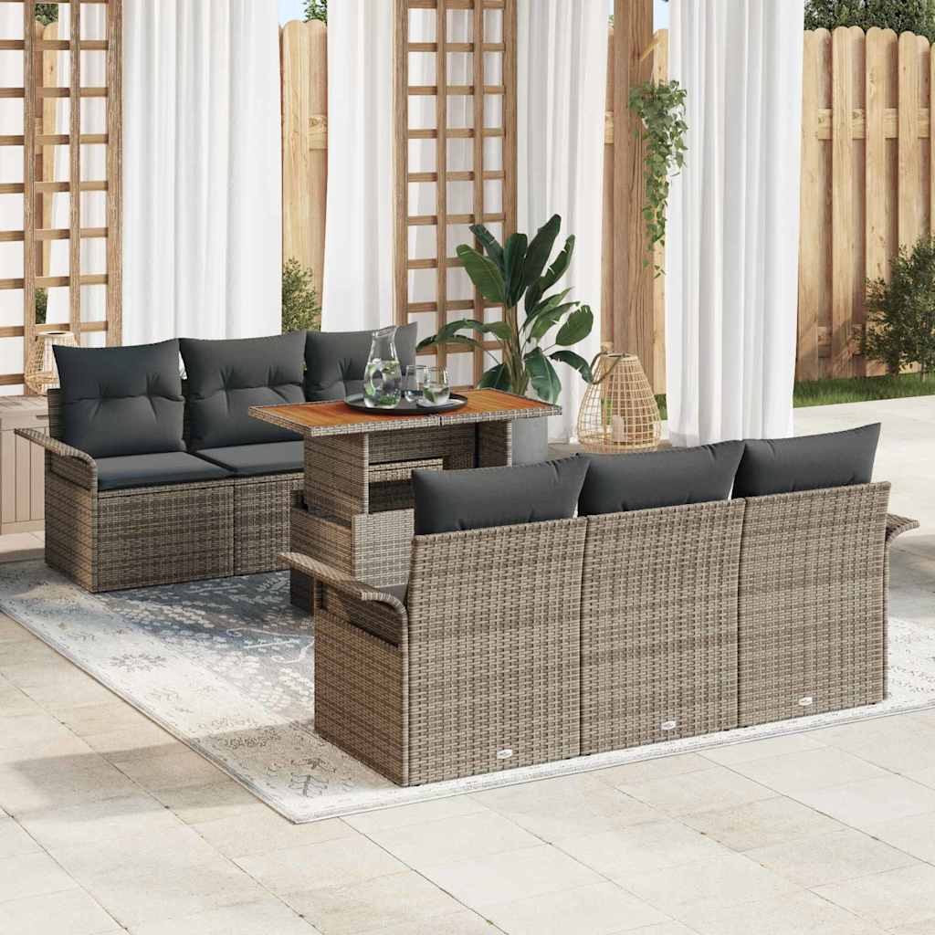 Garten-Sofa-Set 7 stk. Grau Poly Rattan