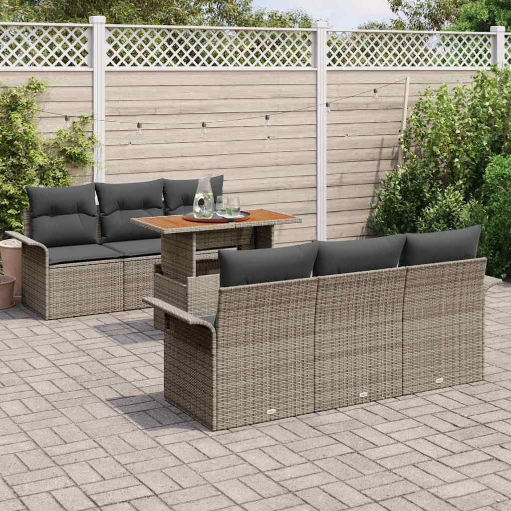 Garten-Sofa-Set 7 stk. Grau Poly Rattan