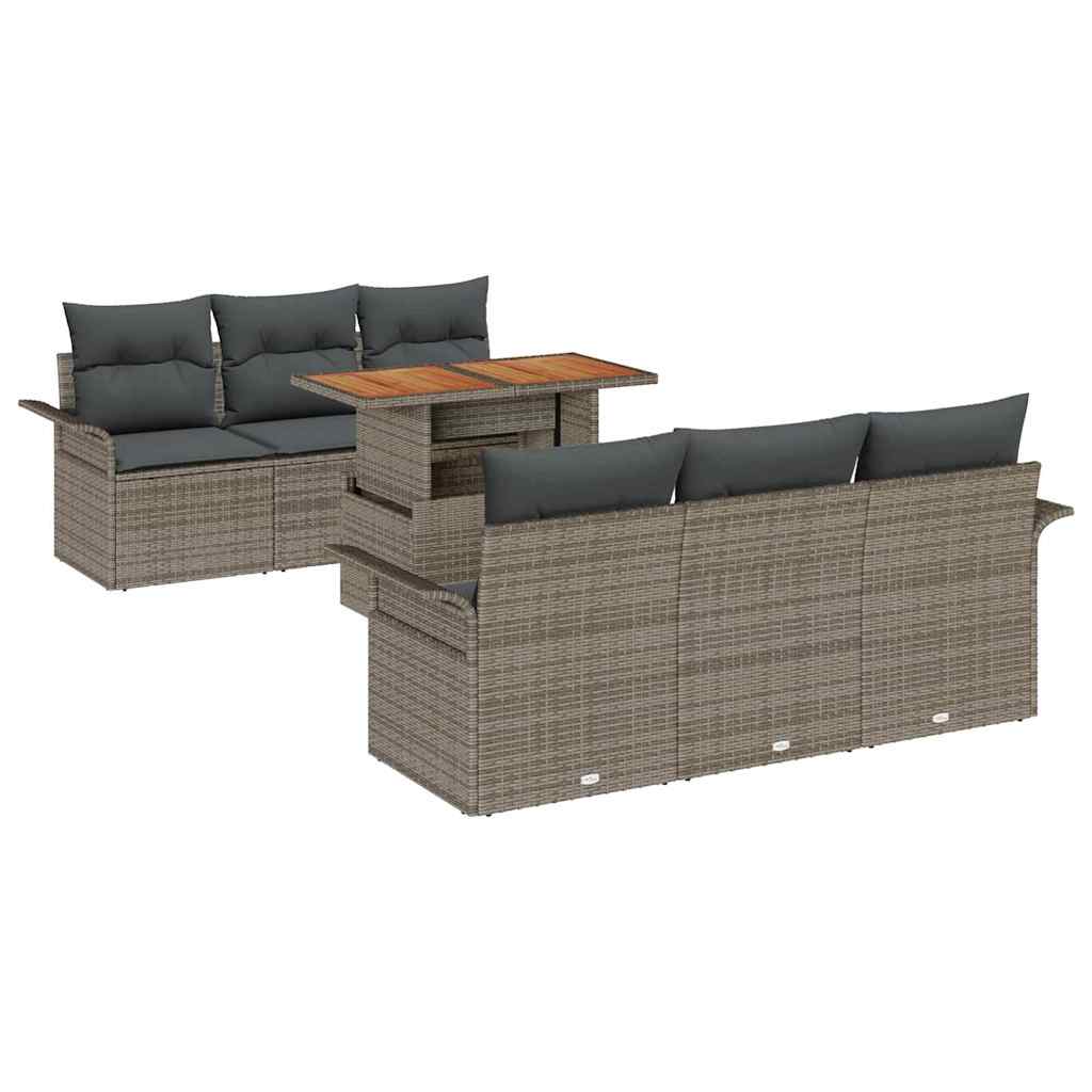 Garten-Sofa-Set 7 stk. Grau Poly Rattan